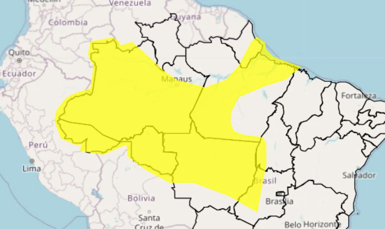o mapa mostra as áreas para chuva intensa e ventania